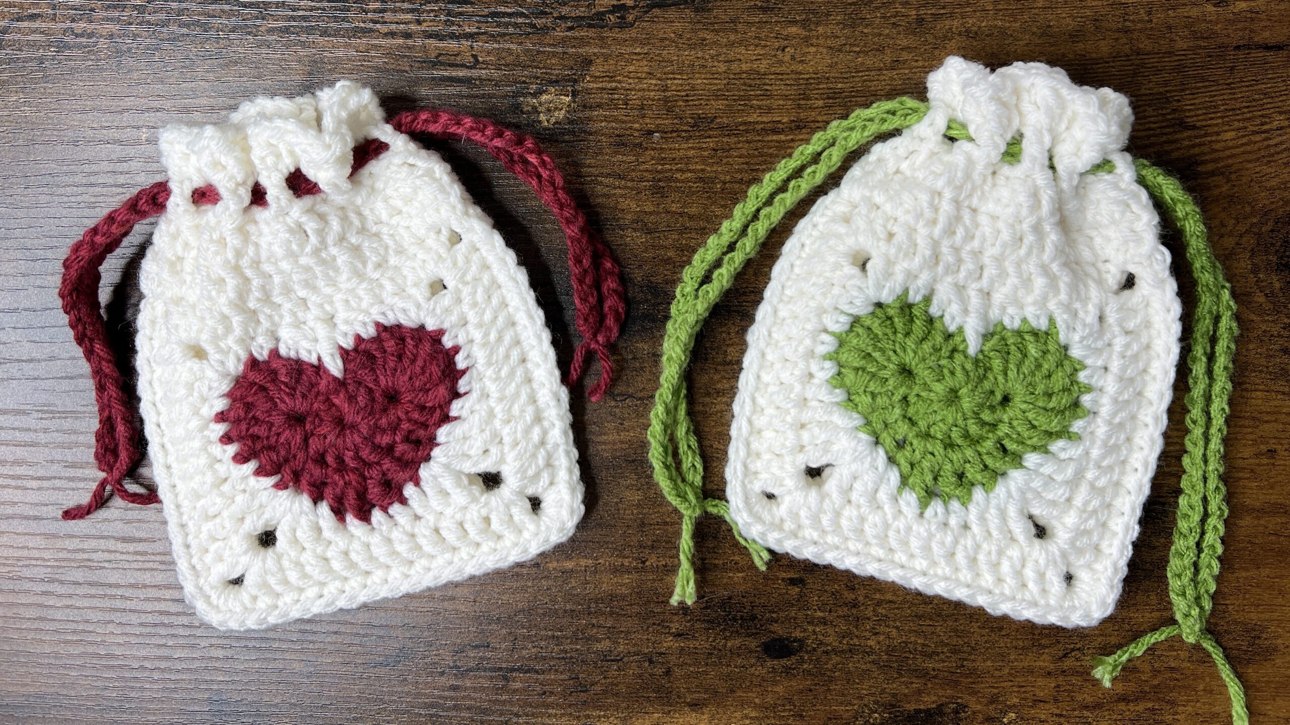 Crochet Heart Drawstring Pouch | Free Pattern & Tutorial
