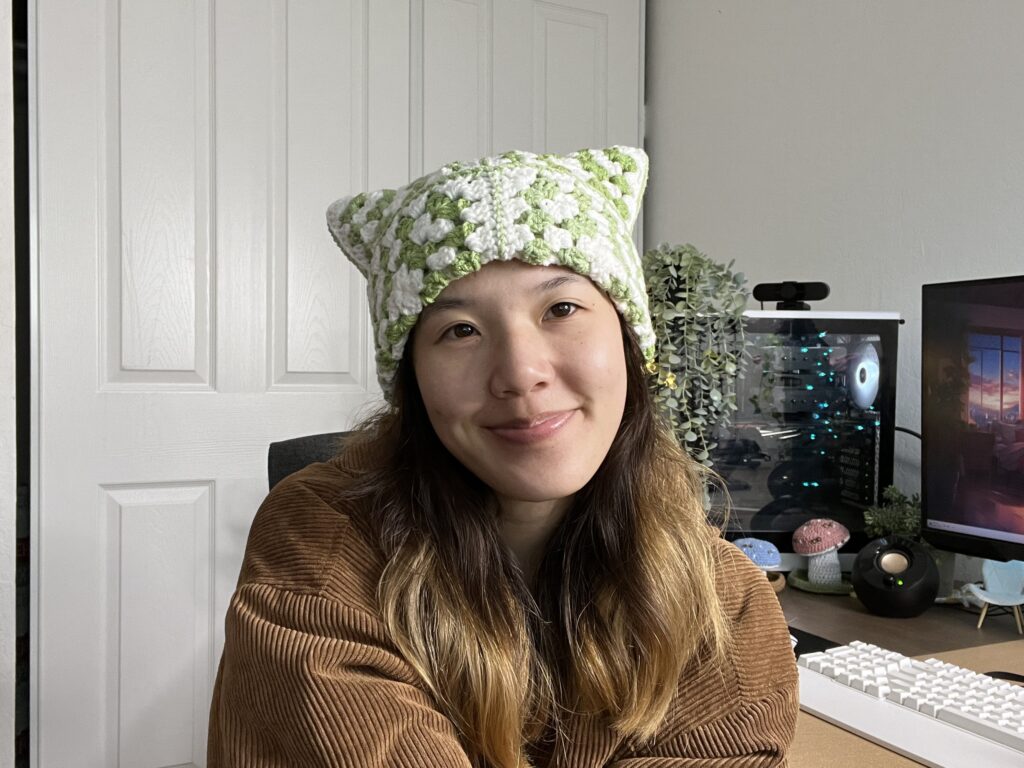 crochet granny square cat ear beanie