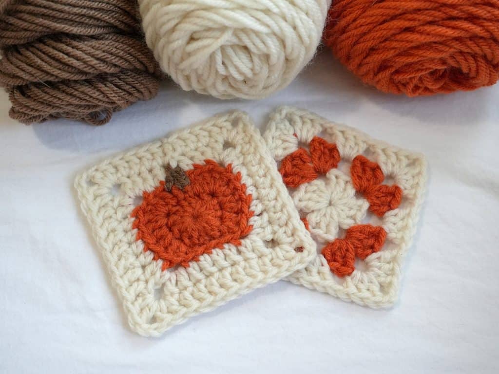 finished crochet pumpkin granny square