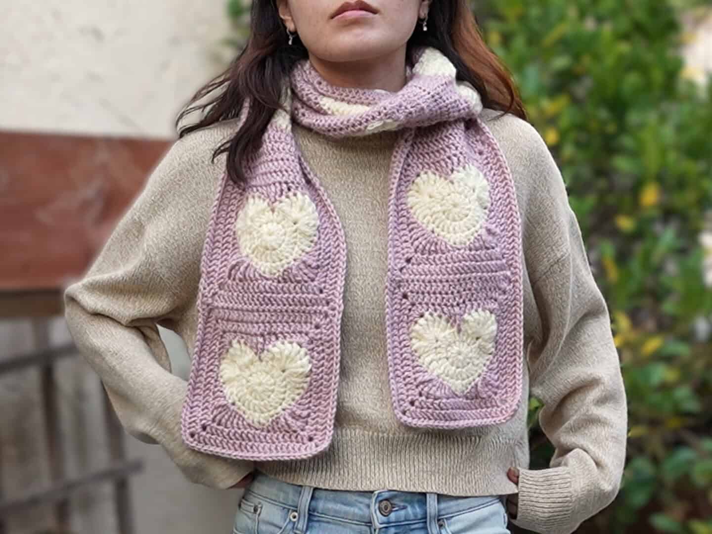 crochet heart scarf