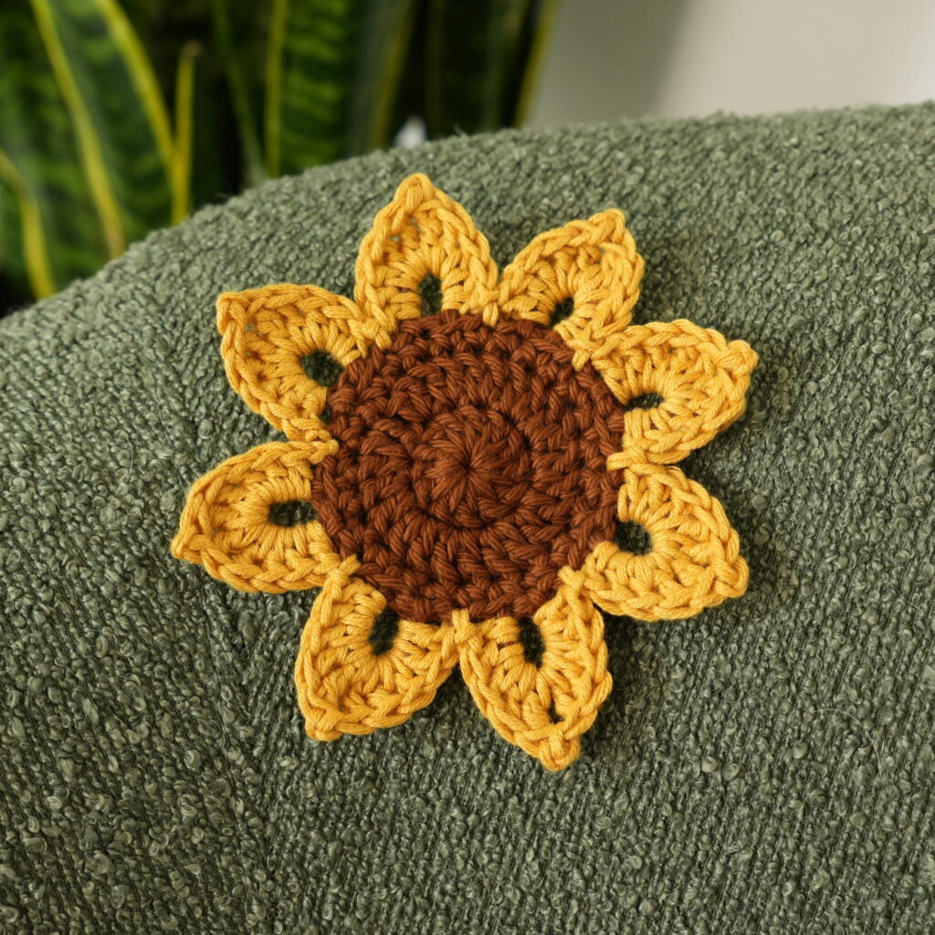 crochet sunflower coaster edited