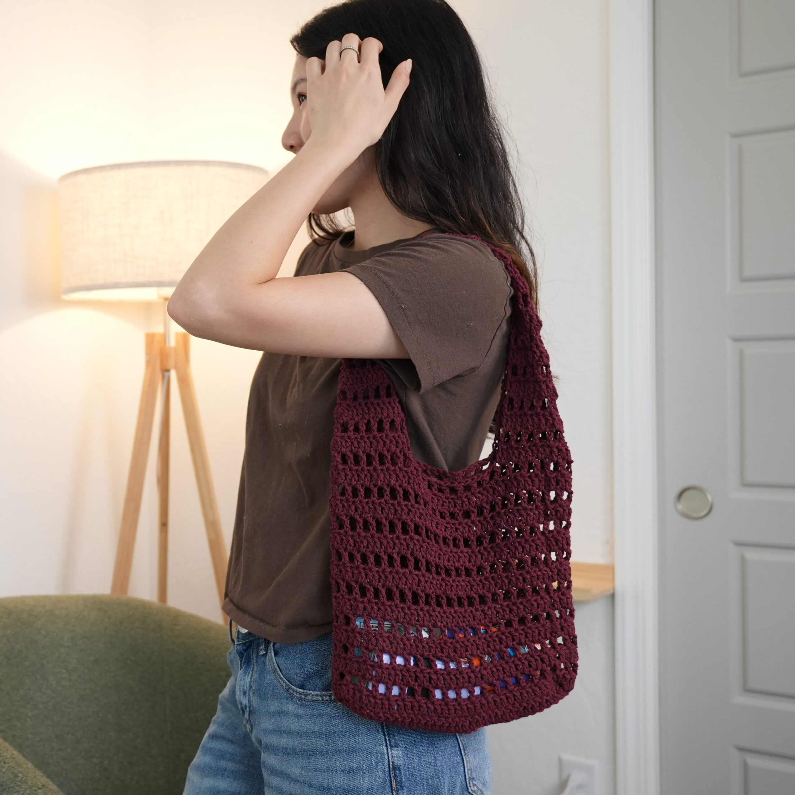 mesh crochet tote bag