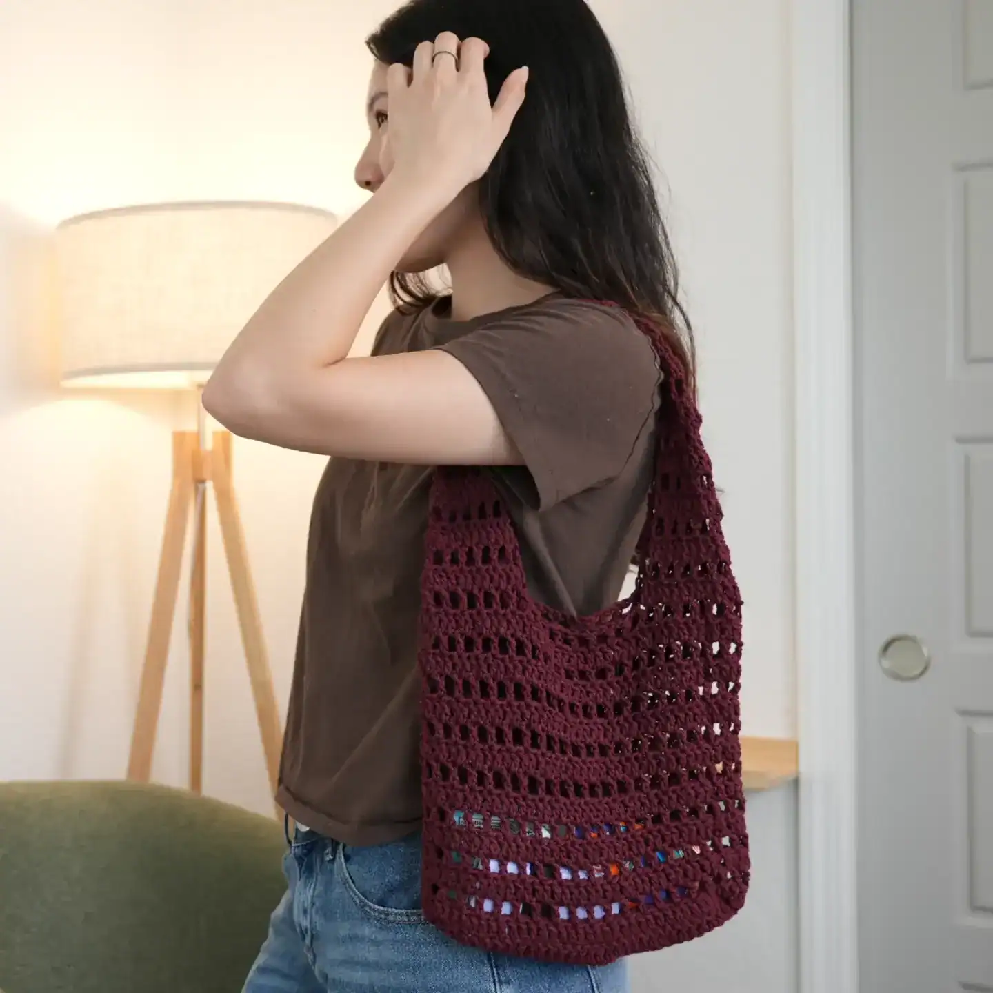 mesh crochet tote bag