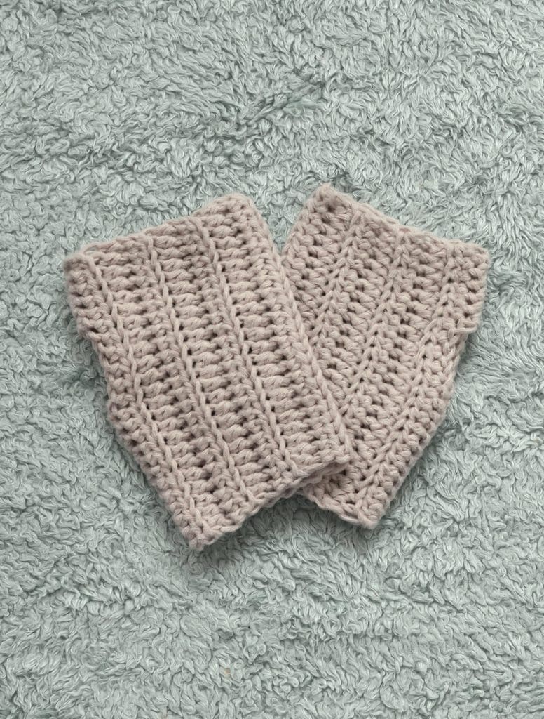 crochet wrist warmers flatlay