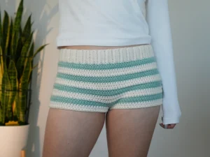 striped crochet shorts close up edited