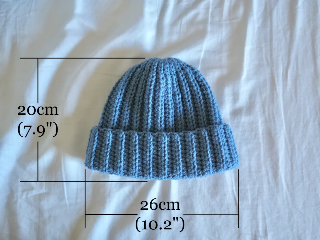 ribbed crochet beanie dimensions